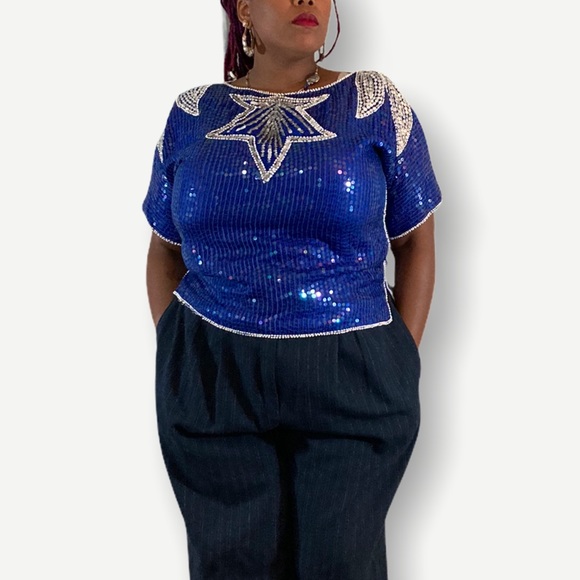 Vintage Sequin Royal Blue Top - Picture 8 of 10